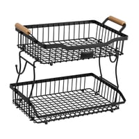 Magideal - Cesta De Frutas De 2 Niveles, Moderna Cesta De Exhibición Para Decoración De Mesa, Soporte De Hierro Para Frutas, Almacenamiento De Verduras Para Enci Negro