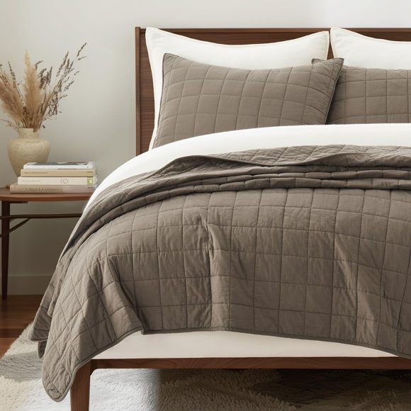 Juego de colcha EVERGRACEHOME King 100% algodón color marrón mocha