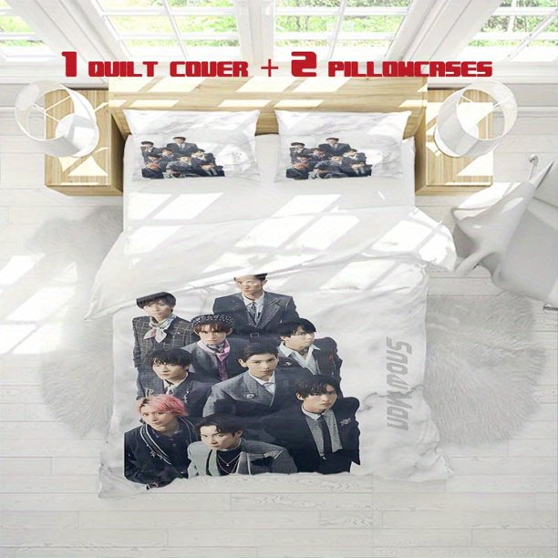 3pcs Men'S Snow Man Suit Shape Print Three Piece Bedding Set Soft Quilt Cover And Two Pillowcases