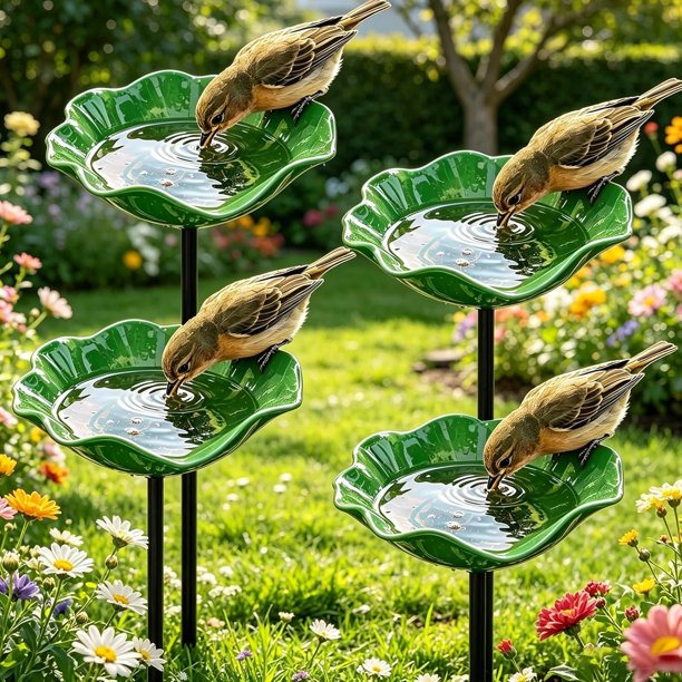 Estacas jardín flor metal hechas mano 4 uds baño pájaros estación riego abejas jardín