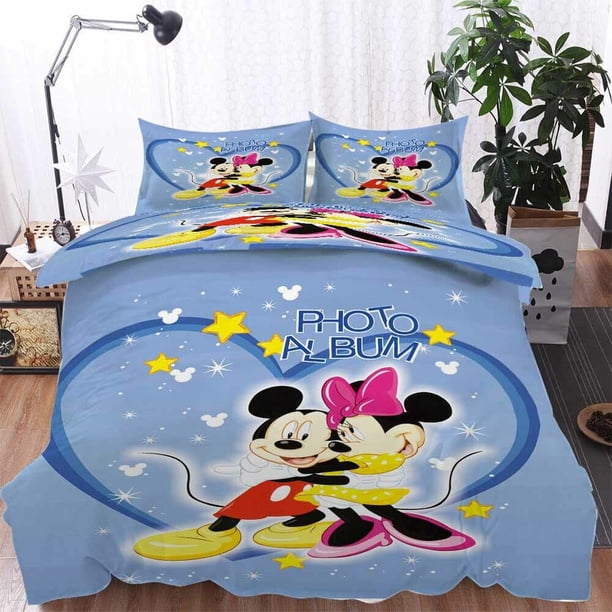 Blue Love Mouse Duvet Quilt Covers Pillow Case Bedding Sets3-Piece Bedding Set (1 Duvet Cover + 2 Pillow Shams)