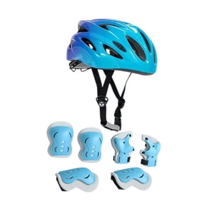 Ioensy - Casco De Bicicleta Para Niños Con Coderas Y Rodilleras Para Patinaje Sobre Ruedas Y Monopatín, Color Azul Y Morado