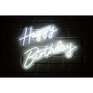 Gen - Letrero Estilo Neon Happy Birthday (Blanco/Usb/41X19Cm Y 56.8X19.6Cm)