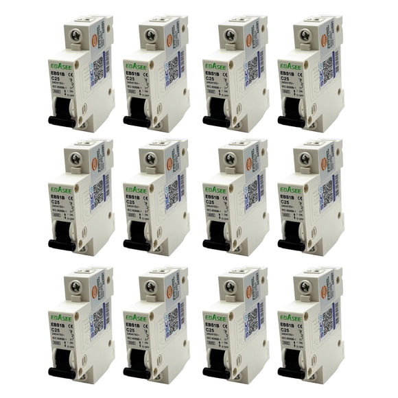 Pack 12 Interruptor Automático Ebasee 1x 25a Curva C 6ka Sec