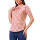 thumbnail image 4 of GRACIA Y GRANDEZA Blusa Floral Casual de Mujer con Volantes y Lazo en el Cuello, Manga Corta, Rosa XS, 4 of 5