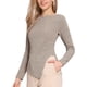 thumbnail image 4 of INSPIRE CHIC Top de Punto de Manga Larga para Mujer con Cuello de Barco para Otoño e Invierno con Dobladillo Irregular Camiseta Casual M Caqui, 4 of 6