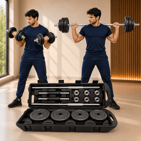 Torvea - Set Mancuernas Ajustables 50kg Discos Pesas Barra Extensible