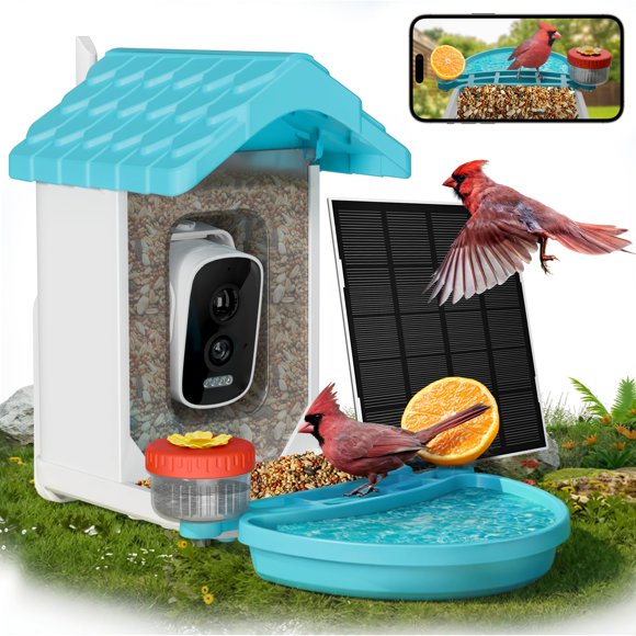 Alimentador y Baño Inteligente para Aves Silvestres con Cámara 4K HD VISIOGEAR Azul