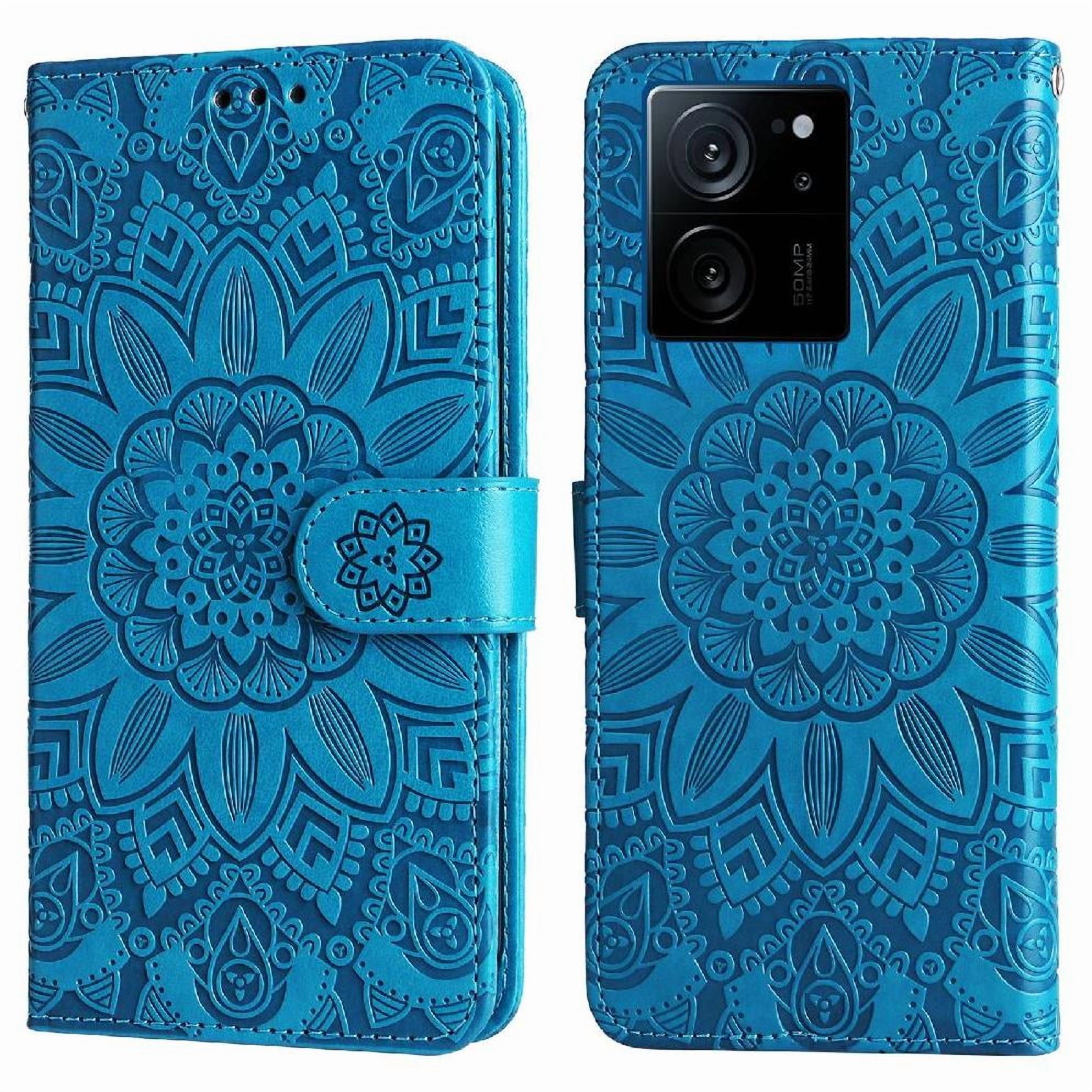 Funda Tipo Cartera Foxdock Para Xiaomi 13T , Diseño Girasol En Relieve, Cuero Pu, Cierre Magnético, Soporte Y Tarjetero