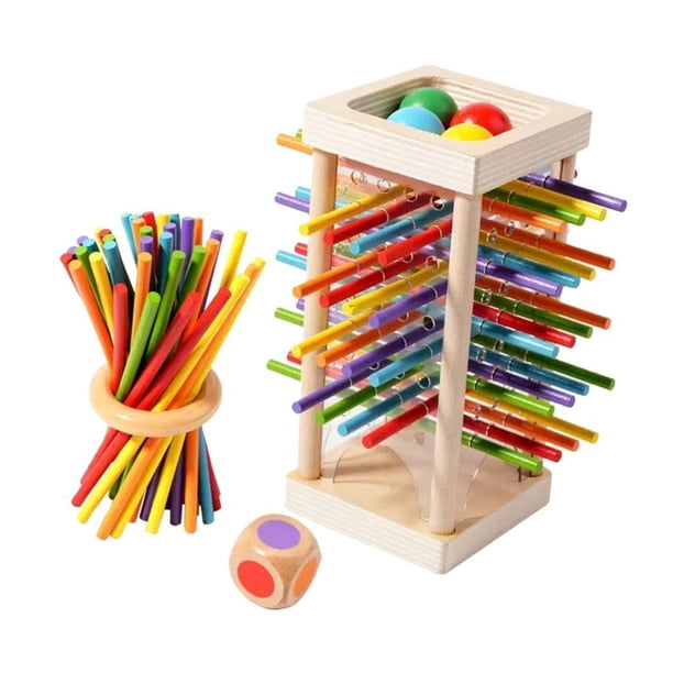 Torre De Bloques De Madera 4 En 1 – Juguete Montessori De Equilibrio Y Habilidad, Juego De Mesa Familiar Y De Viaje, Incluye 54 Bloques, 3 Dados Y 18 Tarjetas, Para Niños De 3 A 9 Años