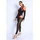 thumbnail image 3 of Mono de Malla con Escote Halter, Hombros Descubiertos y Abertura en Punta, Negro/rojo M, 3 of 5