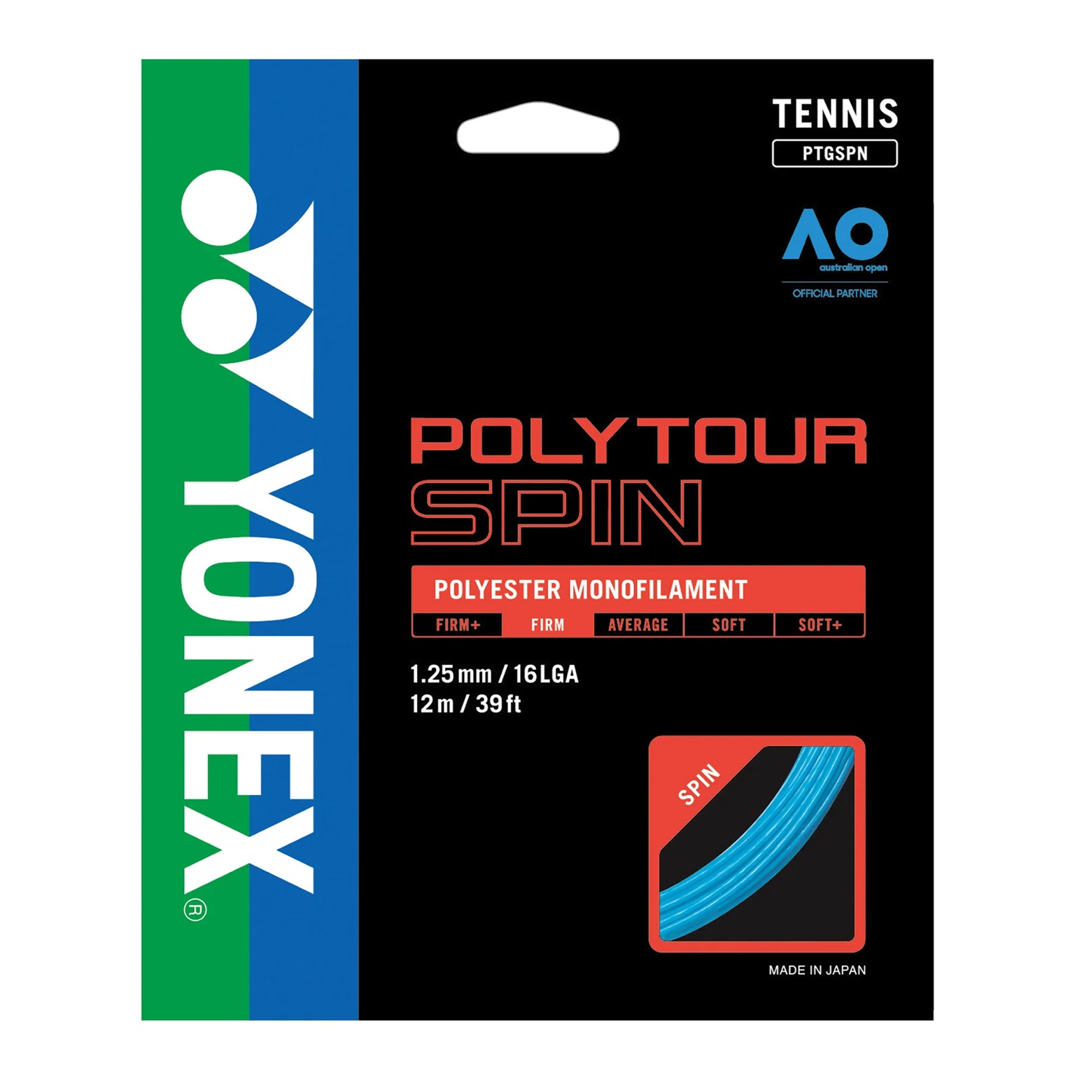 Cuerda De Tenis Yonex Poly Tour Spin 16L/1.25Mm Azul 12 Mts.