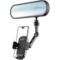 Genérico - Soporte Universal Para Teléfono En Espejo Retrovisor - Aleación De Aluminio De Primera Calidad, Ajuste Multiángulo, Apto Para Coche Y Camión, One-Touch Auto Clamp - Negro