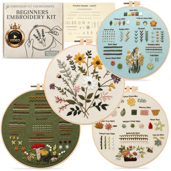 Kit de bordado ZenHues para principiantes adultos – 5 diseños – 20 cm