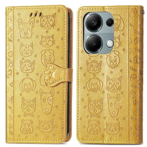 Funda Cartera Foxdock Para Xiaomi Redmi Note 13 Pro 4G , Flip Pu Con Relieve De Gatos Y Perros, Tarjetero Y Soporte