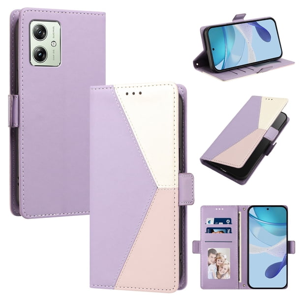 Funda Cartera Tricolor para Motorola Moto G14 con Soporte, Morado