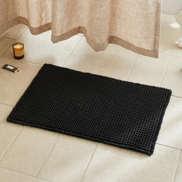 Alfombra De Baño Tipo Gofre Antideslizante De Secado Rápido 76 X 51 Cm Negra