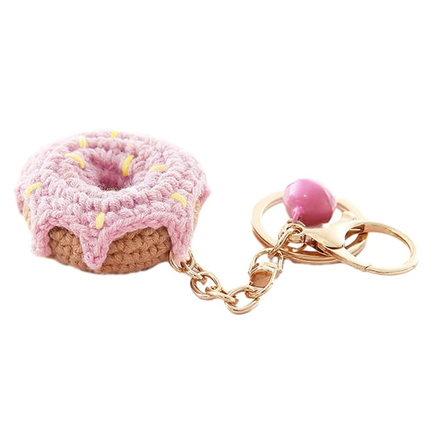 Llavero con forma de donut de lana, colgante para bolso de coche, llavero para mujer