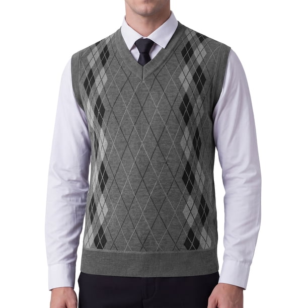 INSPIRE CHIC Chaleco de Punto Clásico sin Mangas para Hombre con Cuello en V y Diseño de Rombos S Gris Oscuro