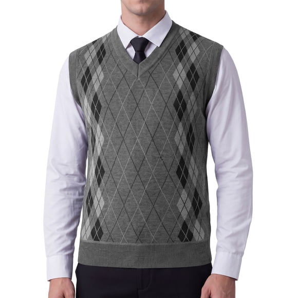INSPIRE CHIC Chaleco de Punto Clásico sin Mangas para Hombre con Cuello en V y Diseño de Rombos S Gris Oscuro