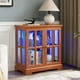 thumbnail image 2 of LED Curio Display Cabinet,Antique Display Cabinet with Adjustable Shelves,Retro Design Quality Showcase with Lattice Doors Elegant Bookcase and Storage Cabinet for Home Decor and Organization DARK OAK, 2 of 3