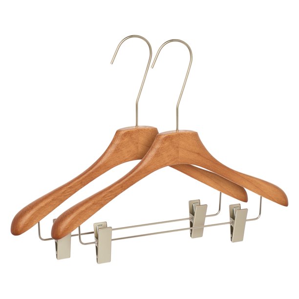 2 Pcs Perchas, Percha de Madera para Organizador de Armario, Ahorro de Espacio para Almacenamiento de Pantalones, Jeans, Faldas y Camisas Café