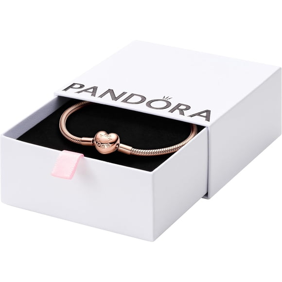Pulsera Pandora Cadena Snake Cierre Corazón Oro Rosa 14k