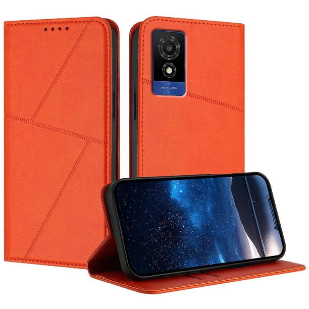 Funda Cartera Magnética para TCL 501 Protección Antichoque con Ranuras Naranja