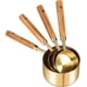 thumbnail image 2 of Copas de medición de oro y cucharas Set de 8, mango de madera con mediciones, acero inoxidable premium, acabado pulido dorado, copa de medición seca y líquida para cocinar y hornear, 2 of 3