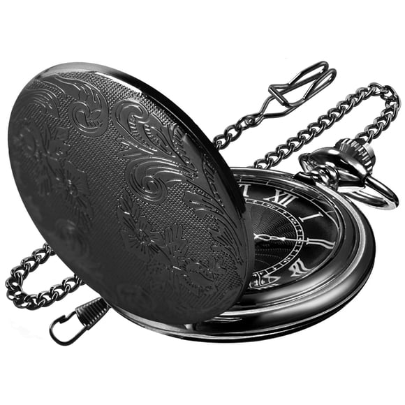 Reloj de bolsillo Realpoo con movimiento de cuarzo y diseño floral negro