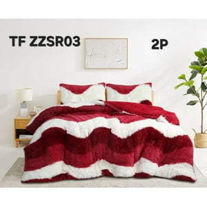 Aladdins Shop - Cobertor De Invierno Peludo Con Chiporro 2 Plazas Blanco Y Burdeo