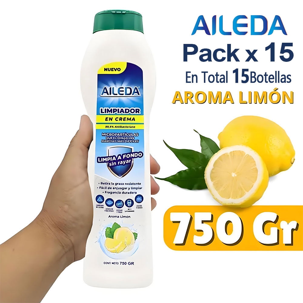 Aileda Pasta Limpiadora Multiuso Aroma Limón 750gr Aseo （un Total De 15 Frascos, 11.2 Litros）