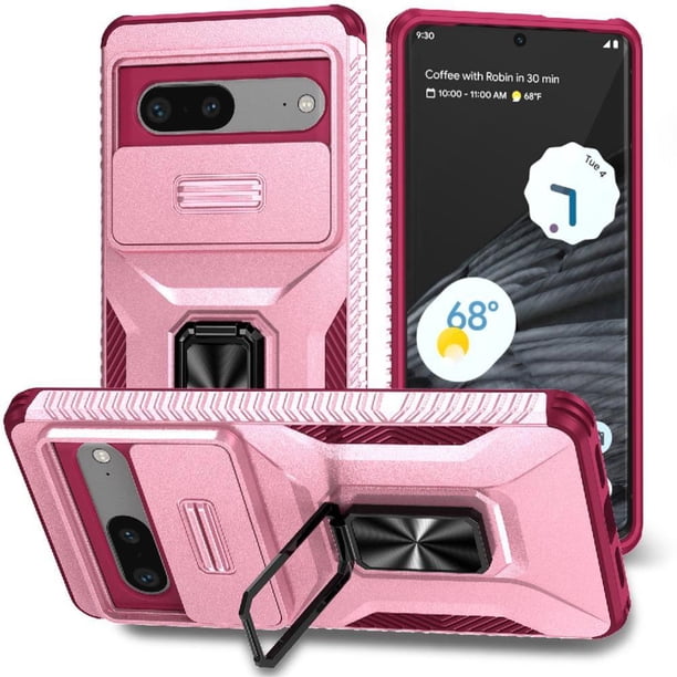 Funda Armada para Google Pixel 7 con Tapa Deslizante y Soporte Magnético Giratorio Rosa