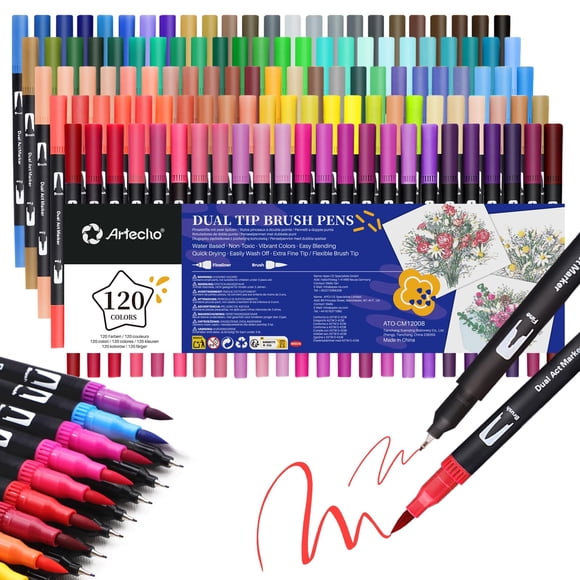 Marcadores Artecho 120 Colores Punta Doble Fina y Pincel