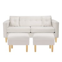 Bodevir - Sofa New Retro 3C + 2 Pouf Felpa 05 Crudo