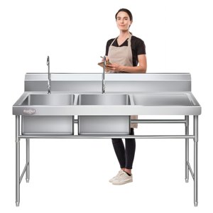 Prochef - Lavafondos Doble Acero Inox. 150X60X90 Cm. Secador Derecho