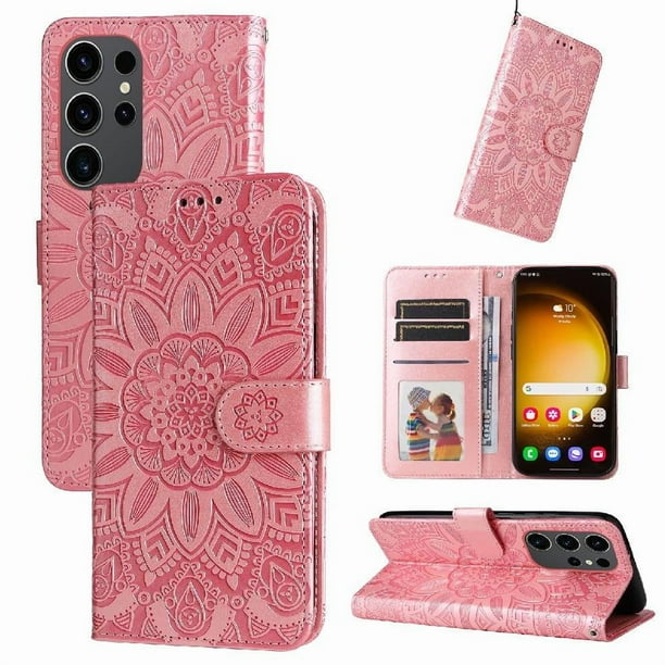 Funda tipo cartera FOXDOCK para Samsung Galaxy S24 Ultra , diseño girasol en relieve, cuero PU, cierre magnético, soporte y tarjetero