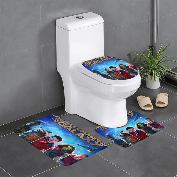 Guardianes de la Galaxia Juego de 3 alfombras de baño de coral fleece: tapete de baño + alfombra de inodoro en forma de U + funda de tapa de inodoro en forma de O