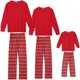 thumbnail image 1 of Pijamas navideños a juego para la familia de INSPIRE CHIC, camiseta de manga larga de color sólido y pantalones de cuadros rojos, conjunto de ropa de dormir para las fiestas [Hombres] 2XL Rojo, 1 of 4
