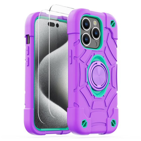 Funda KCJ iPhone 15 Pro 6.1" con soporte de anillo giratorio