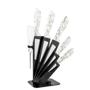 Mp - Set Cuchillos De Cocina 7 Piezas Elegance Marble Blanco Dorado