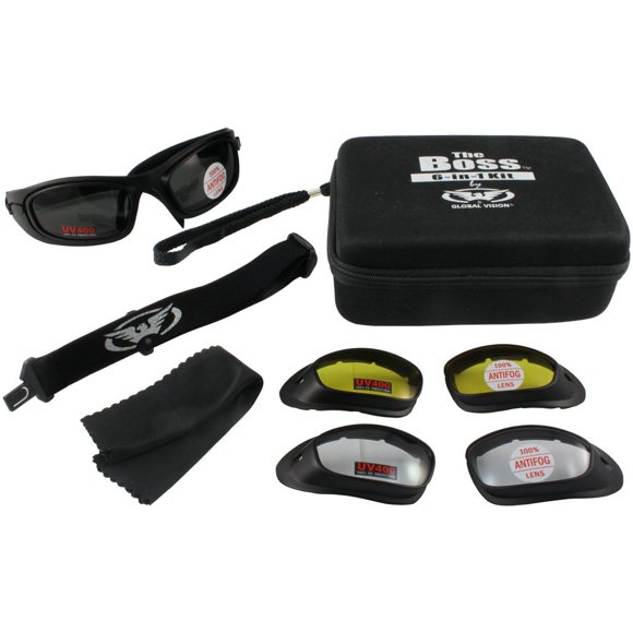 Goggles Global Vision Boss con kit de lentes, montura negra