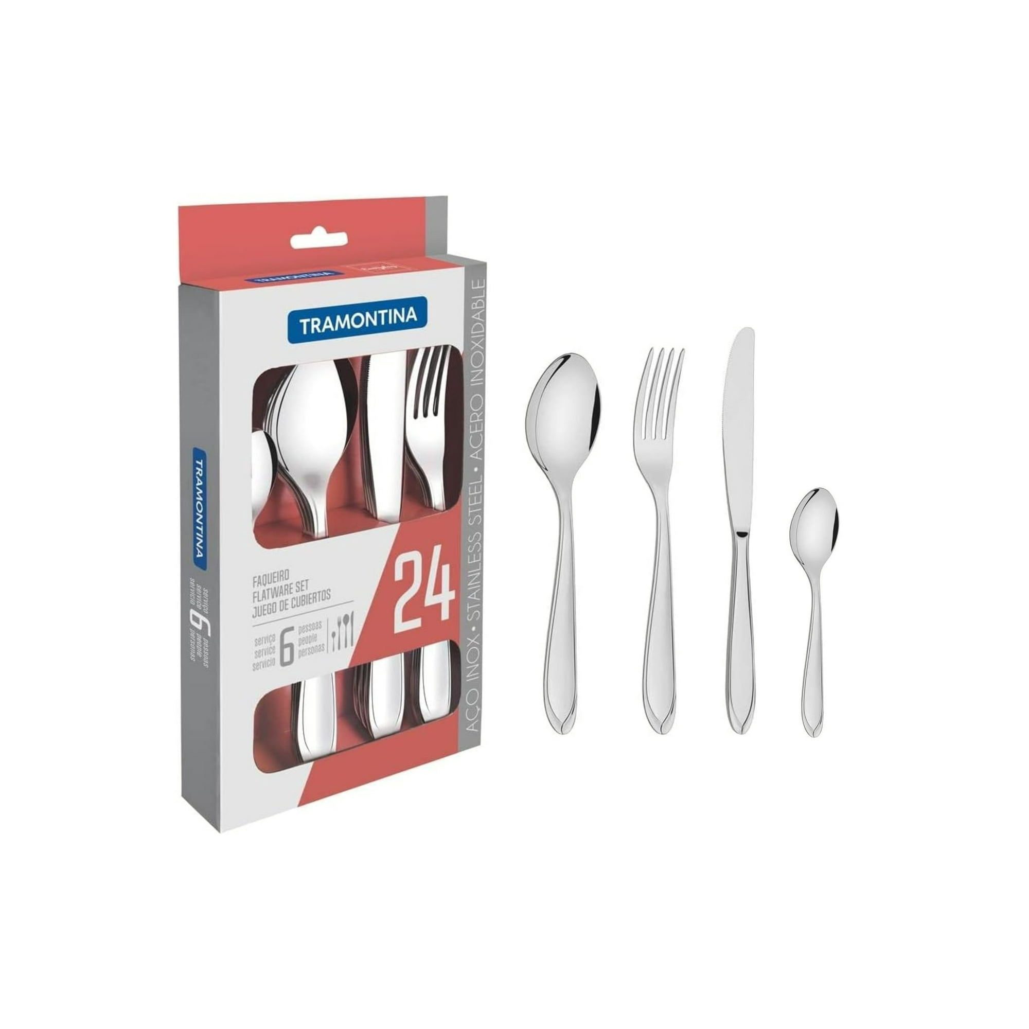 Tramontina - Juego De Cubiertos Angra 24 Piezas Acero Inoxidable
