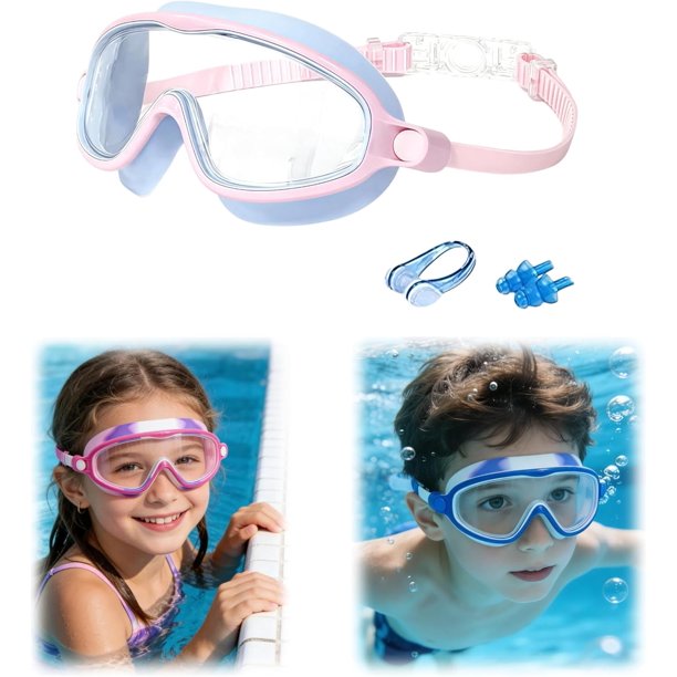 Gafas natación niños HD montura grande verano visión amplia antivaho clases natación