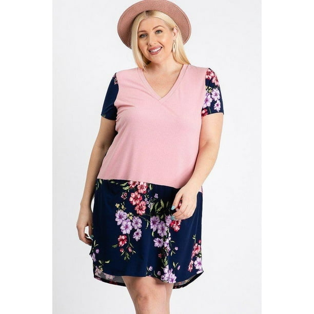 Vestido Midi Floral de Manga Corta con Bolsillo Delantero