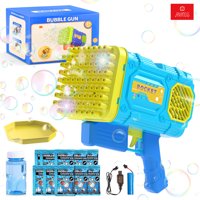Anikids - Pistola Lanza Burbujas Bazooka 86 Agujeros Luz Juguete Niños Azul