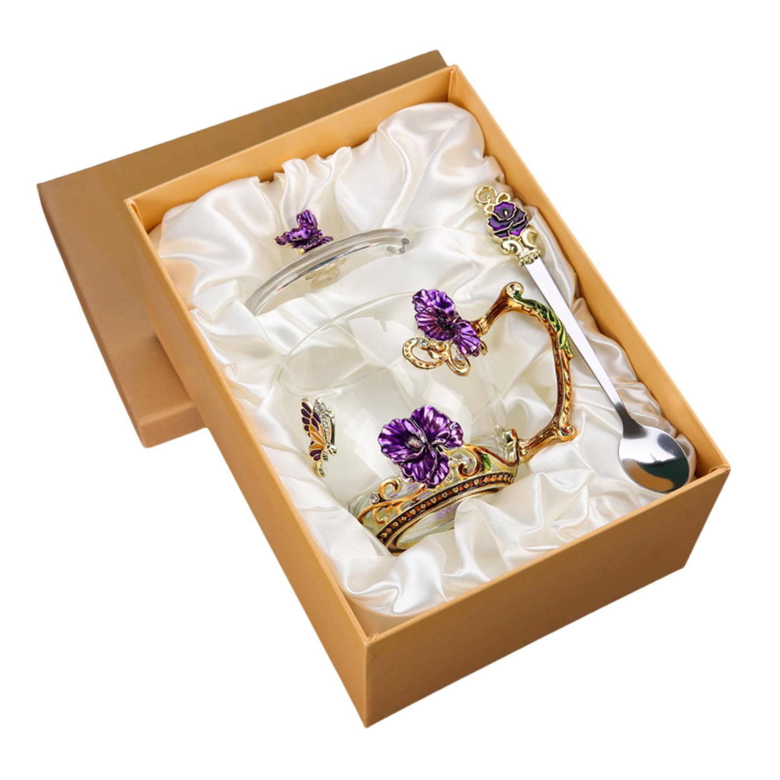 Bothyi - Taza De Café Con Tapa Para Su Mamá, Boda, Esposa, Mujer, Cumpleaños, Taza De Té Esmaltada De Cristal, Color Violeta