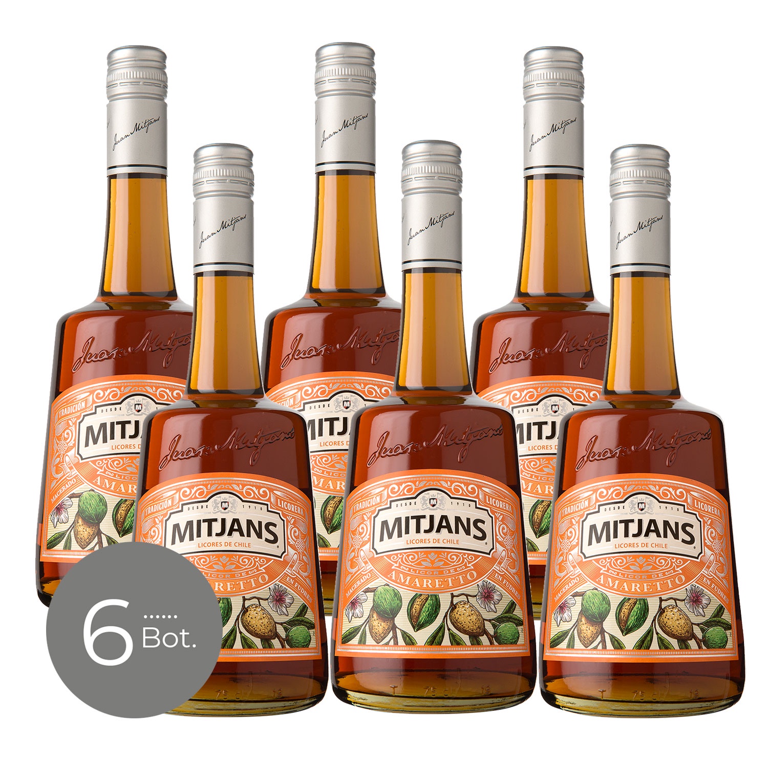Pack X 6 Licor De Amaretto Mitjans Mitjans 750 Cc