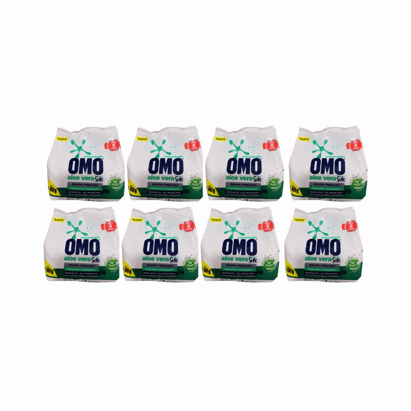 Pack 8 Unidades Detergentes En Polvo Omo Aloe Vera 400 Grs
