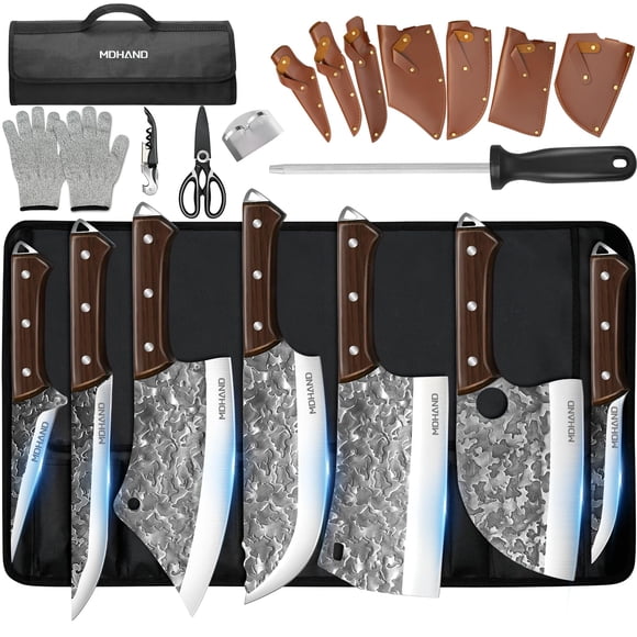 Set de cuchillos MDHAND 14 piezas forjado a mano de acero al carbono
